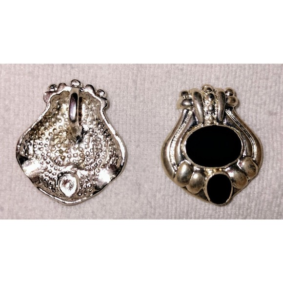 Pendant Set Silver Tone Faux Black Onyx Jewelry Retro Pair Necklace Gift Unique - Picture 3 of 15